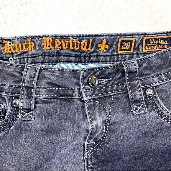 Rock Revival Vivian Easy Skinny Jeans 26x28 Black Stretch Low Rise - Picture 6 of 9